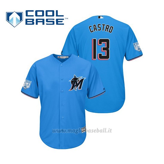 Maglia Baseball Uomo Miami Marlins Starlin Castro Cool Base Entrenamiento De Primavera 2019 Blu